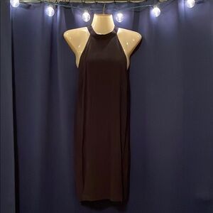 Little Black (Midi) Dress with Halter Neckline and Keyhole Back; Size Medium